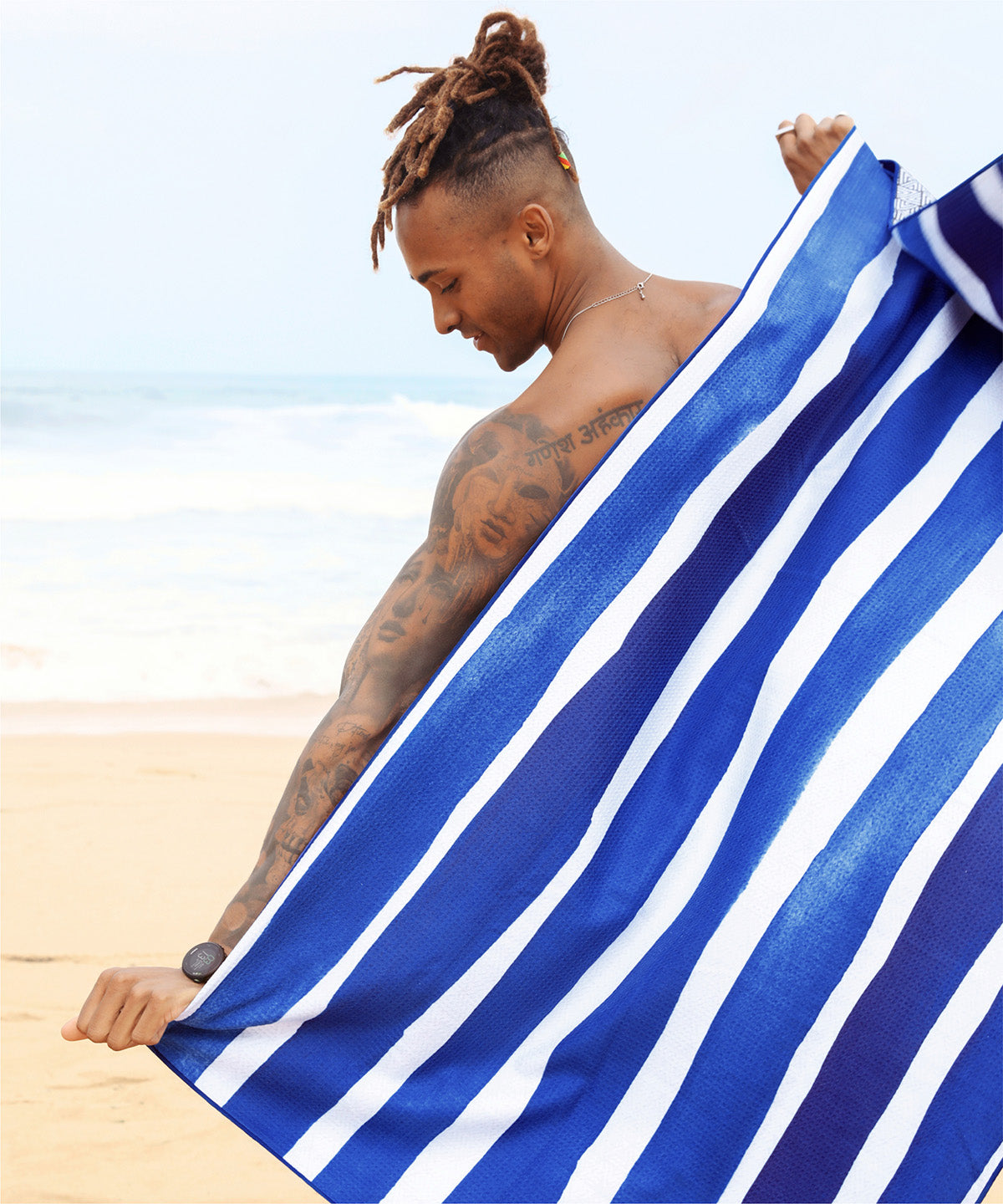 Navy and white online striped beach towels